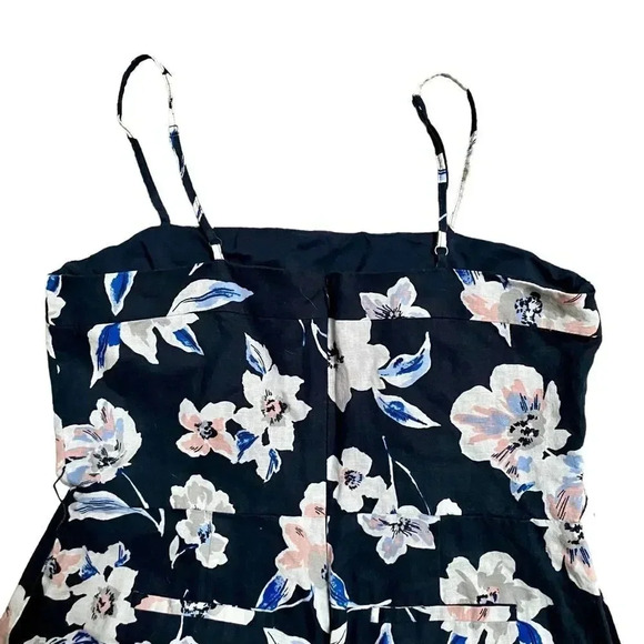 Banana Republic Linen Cotton Floral Jumpsuit 6 Navy Cropped Wide Leg Summer - Picture 7 of 14
